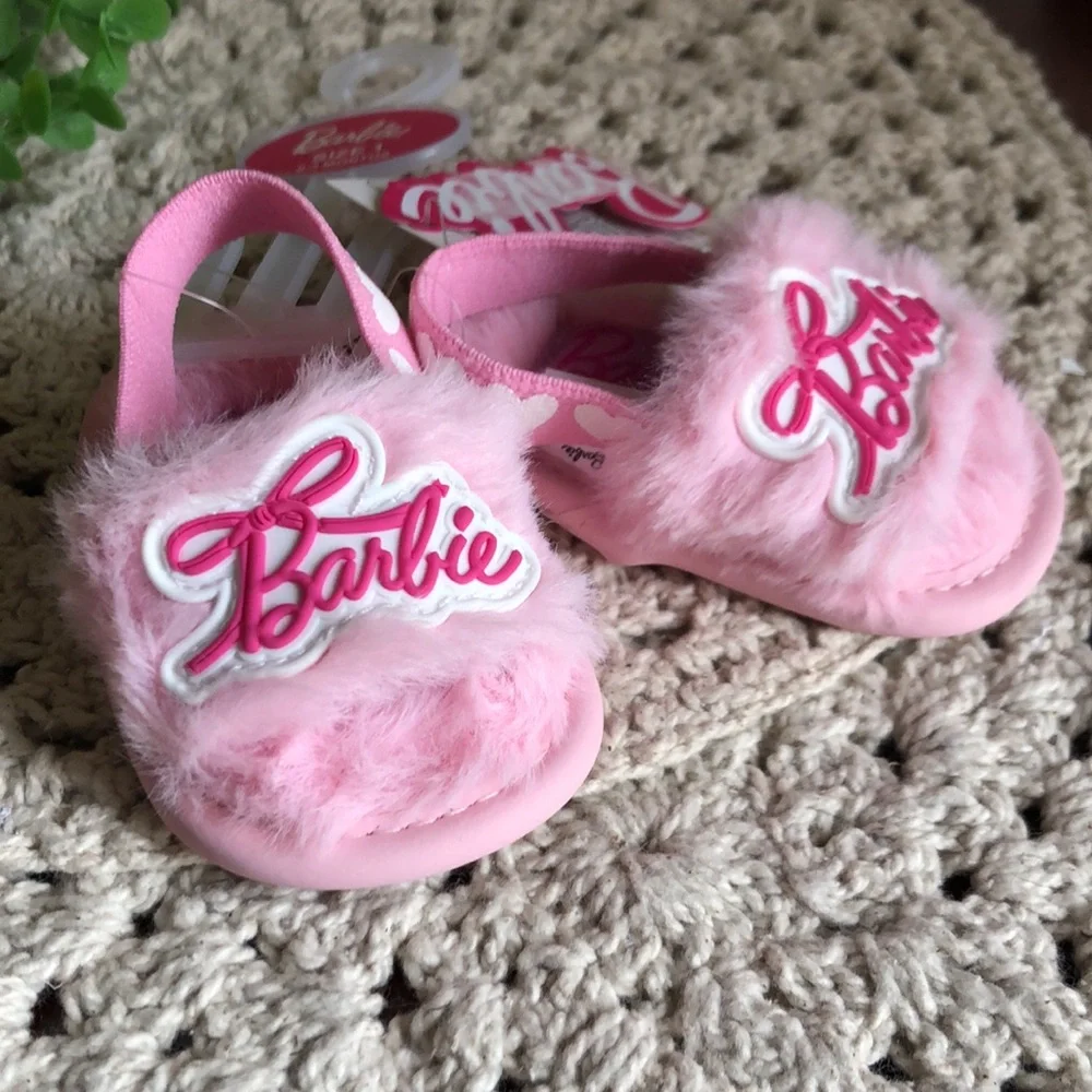 Barbie Pink Fuzzy INFANT Slide Sandals